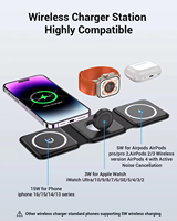 Chargeur sans fil 15W 3 en 1, station de charge sans fil magnétique pliable, chargeur de voyage pour iPhone toutes séries, iWatch et écouteurs