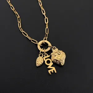 Collana eManco in acciaio inossidabile stile Y2K con catena a maglie e ciondoli LOVE, fragola, farfalla e luna - Gioielli fai da te direttamente dalla fabbrica - Product Image 4