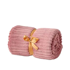 沙发用羊毛扔毯3D罗纹提花柔软保暖装饰模糊毯舒适蓬松毛绒轻便