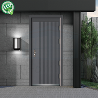 Pintu Masuk Eksterior Baja Desain Modern Anti Maling yang Dapat Disesuaikan Sepenuhnya dengan Kaca untuk Bagian Depan Rumah