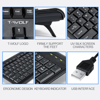 Ensemble clavier et souris filaire mini USB ultra-fin, silencieux, étanche, mécanique, pour ordinateur portable, PC et jeux