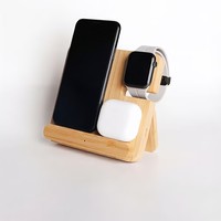 Organisateur de bureau 3-en-1 en bambou écologique avec chargeur sans fil PD15W à charge rapide, logo personnalisé imprimé en sérigraphie