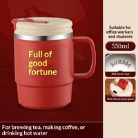 Mug à café isotherme en acier inoxydable 304 de 550 ml avec poignée, couvercle et cuillère, double paroi sous vide, pour le bureau, le camping, les voyages, vaisselle de voyage