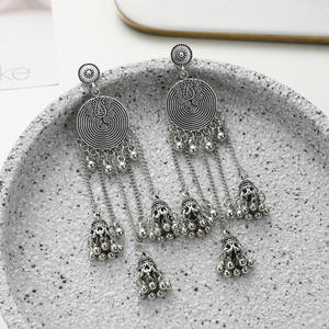 Pendientes de declaración bohemios Vintage <span class=keywords><strong>para</strong></span> mujer, Color plateado y dorado, Zamak indias de campanas, joyería de estilo gitano con borla larga - Product Image 5