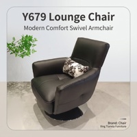 Fauteuil pivotant moderne en similicuir noir, fauteuil d'appoint rembourré avec base en acier inoxydable, fauteuil de détente pour la maison