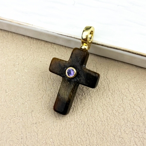 Hot Selling 18K Gold Plated Classic Gemstone Crystal Cross Necklace Pendant CZ Paved Natural Stone <strong>Crucifix</strong> for <strong>Women</strong> Men - Product Image 6