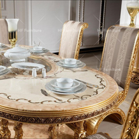 Ensemble de table à manger design en bois doré sculpté ensemble complet de meubles de salle à manger royale de luxe
