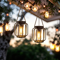 Lampes solaires de jardin Ampoule à LED Lampe industrielle en métal Lanterne suspendue pour cour de patio Décoration de porche de cour