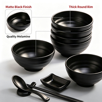 Vaisselle de restaurant - Bols en mélamine noir mat - Résistants à la chaleur, empilables et lavables au lave-vaisselle - Durables pour servir du riz et de la soupe