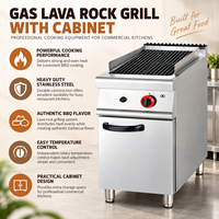 Grill au gaz commercial à pierres de lave avec armoire de rangement, charbroiler professionnel en acier inoxydable pour cuisine de restaurant