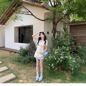 Vestido Casual de Verano para Mujer, Estilo Vintage, Cuello Halter, Efecto Dos Piezas, Crepé, Largo hasta el Suelo, Manga Larga, Corte Ajustado, para Mujeres Pequeñas - Product Image 5