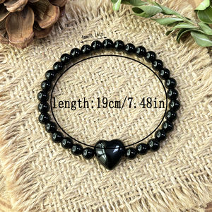 Romantique Coeur Charme Bijoux À La Main Femmes 6mm Noir Obsidienne Perle Bouclier D'énergie Manifestation <span class=keywords><strong>Bracelet</strong></span> pour la Saint Valentin - Product Image 6
