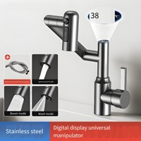 Robinet Moderne en Acier Inoxydable à Poignée Unique avec Filtre Anti-éclaboussures Rotatif, Bras Robotique, LED, Affichage Numérique Multifonctionnel 3 Voies