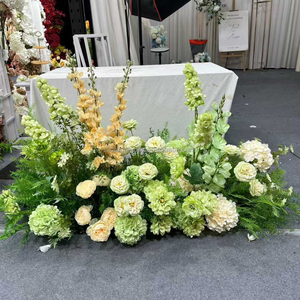Bouquet de fleurs au sol style <span class=keywords><strong>jardin</strong></span> 50 cm, rangée de fleurs de gypsophile vert sauge au toucher réel, vente en gros pour allées de mariage - Product Image 1