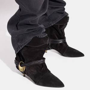 Produttore stivali da donna personalizzati a pieghe retrò a tubo largo a metà polpaccio alla moda Vintage stivali da donna con tacco a punta di gatto - Product Image 3