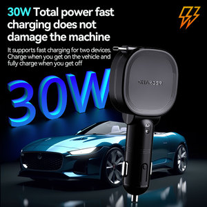 Cargador de Coche C21 con Cable Retráctil Integrado, Puerto <span class=keywords><strong>IOS</strong></span> Tipo-C, PD 3.0, Carga Rápida de 30W, Encendedor de Cigarrillos, Cargador para Vehículo C1 - Product Image 6