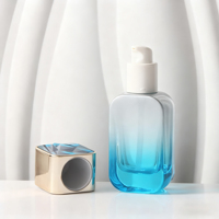 Flacon pompe en verre bleu rectangulaire de 30 ml, flacon pulvérisateur de brume bleue dégradée de 1 oz avec bouchon en strass