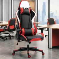Chaise de bureau et de jeu moderne ergonomique rouge, accoudoir réglable en hauteur, meuble intelligent avec assemblage facile