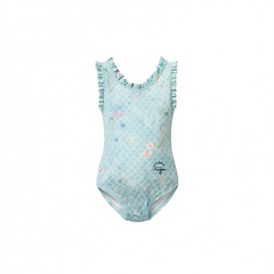 Costume intero HDJ per ragazze con stampa floreale, volant e controllo della pancia, taglie 8/10, 10/12, 12/14, 14/16, verde, blu, rosa, blu navy - Product Image 2