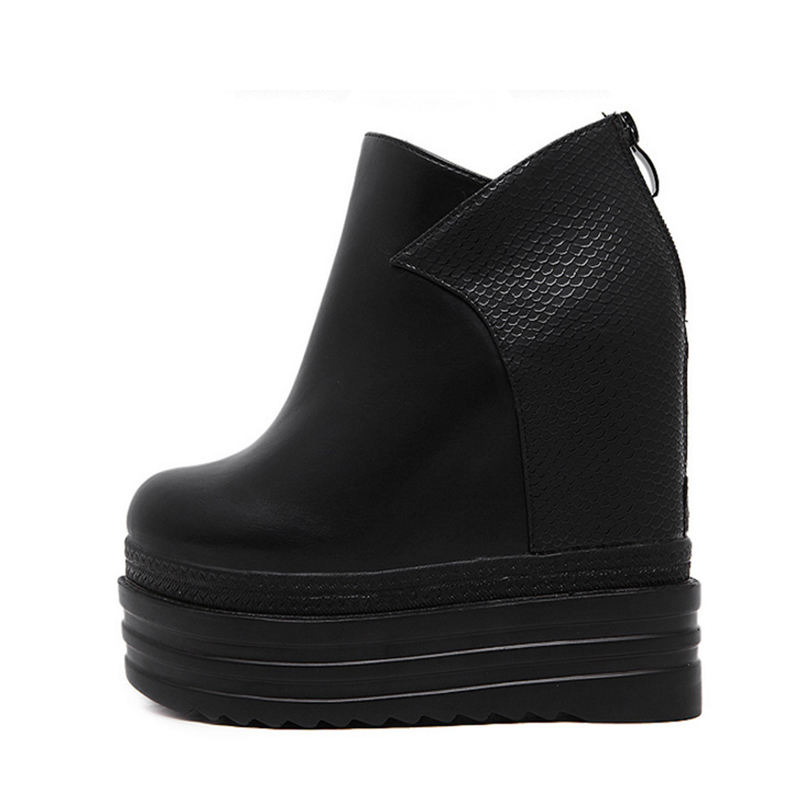 Women's Elegant Pu Leather High Heels Wholesale Fashionable Platform Wedge Shoes Slip-on Comfort Sizes 35-39 For Winter Autumn