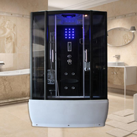 Cabine de douche à vapeur moderne de luxe en aluminium noir avec glissières en verre trempé, LED, hydromassage et baignoire intégrée