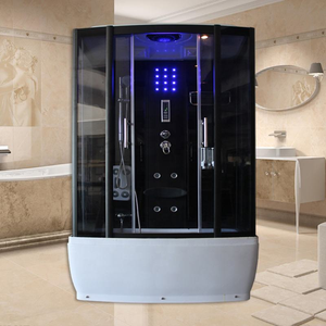 Cabine <span class=keywords><strong>de</strong></span> <span class=keywords><strong>douche</strong></span> à vapeur moderne <span class=keywords><strong>de</strong></span> luxe <span class=keywords><strong>en</strong></span> aluminium noir avec glissières <span class=keywords><strong>en</strong></span> verre trempé, LED, hydromassage et baignoire intégrée - Product Image 4