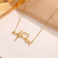 Collier pour femme en acier inoxydable plaqué or, motif stéthoscope médical et ECG, avec pendentif battement de cœur tendance