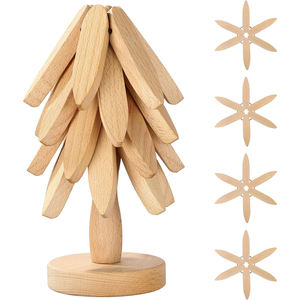 Almohadillas Plegables Resistentes al Calor, Salvamanteles de Madera para Platos Calientes, Juego de Salvamanteles con 4 Tapetes de Madera de Haya en Forma de Árbol - Product Image 1