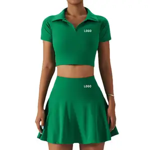 Conjunto de fitness para academia, kit de roupas esportivas para academia personalizada, 2 peças, saia e camiseta de bolso, tênis de golfe, feminino, 2023