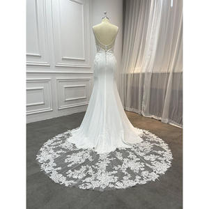 Modeste Robes De Mariée Corte De Sirena <span class=keywords><strong>2022</strong></span> Gaine Sirène Queue De Mariée Robe Bretelles Spaghetti Crêpe Perlé Robes De Mariée - Product Image 3