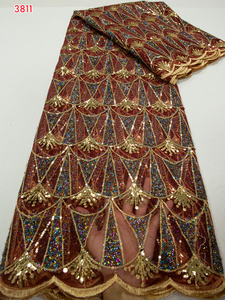 3811 blu Navy paillettes africano maglia Tulle tessuto di pizzo più recente Tulle francese lacci per il pizzo nigeriano per le donne abiti da festa cucire - Product Image 5