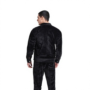 <b>Men's</b> Black <b>Velvet</b> Button Up <b>Jacket</b> Regular Fit Solid Color Casual Autumn Wear Long Sleeve Pocket Design - Product Image 2