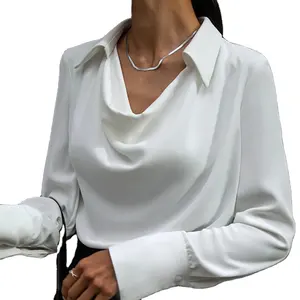 유럽과 미국의 직장 여성의 흰색 밝은 색 성숙한 셔츠 긴 소매 여성의 불규칙한 칼라 셔츠