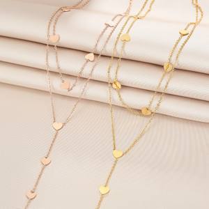 Kalung Panjang Wanita Model Rantai Y Lapis Ganda Berlapis Emas Stainless Steel dengan Hiasan Bintang dan Hati - Product Image 3