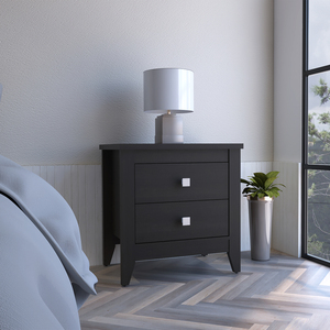 Amara Nightstand Two Drawer <b>Black</b> <b>Wood</b> Storage <b>Side</b> <b>Table</b> For Bedroom - Product Image 1