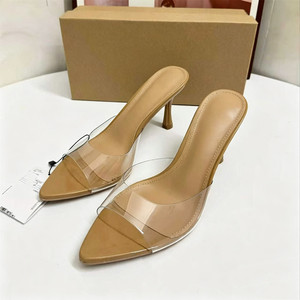 Sandales à talons transparents nude tendance pour femmes, à bout pointu, en PVC, mules sexy à talon aiguille, élégantes chaussures d'été pour <span class=keywords><strong>femme</strong></span> - Product Image 6