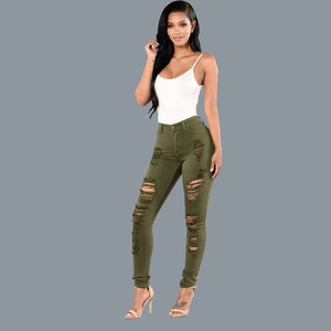 Leggings vaqueros casuales de cintura alta para mujer, corte recto, ajustados, con lavado desgastado, talla grande, multicolor, con agujeros, tejido sencillo <span class=keywords><strong>y</strong></span> liso. - Product Image 5