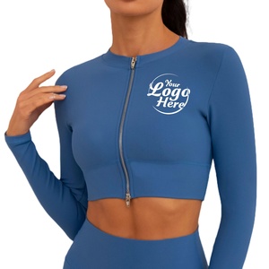 Solid Color Rib-Up/Down Zipper Breathable <b>Yoga</b> <b>Jacket</b> Long Sleeve Fitness Tight Sportswear for Women Reversible Eco-Friendly - Product Image 1