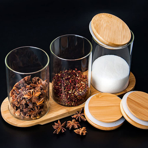 Bocaux en verre 240ML Couvercles en bambou Récipients de stockage d'aliments multifonctionnels Cuisine avec tampons en silicone personnalisables - Product Image 3