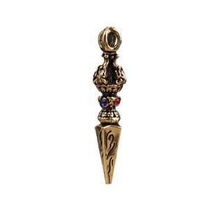Colgante de Vajra de Latón, Implemento Ritual del Budismo Tibetano, Forma de Espiga, Engaste de Bisel, Ceremonia Religiosa, Joyería Unisex Coleccionable - Product Image 5