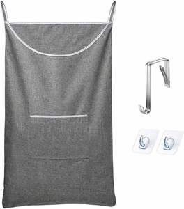 Sac à linge suspendu personnalisé grand format réutilisable avec poche avant en tissu Oxford, organisateur de porte lavable, résistant aux déchirures, gain de place, fermeture éclair - Product Image 6