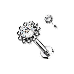 Piercing pour lèvre en acier inoxydable en forme de fleur avec zircon, style insert, bijoux 16G M002 - Product Image 1