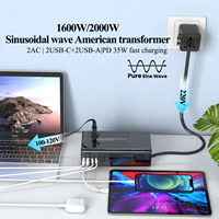 Convertisseur de voyage Foxcan haute puissance à onde sinusoïdale pure 2000W avec adaptateur USB et transformateur de tension multi-prises 220V vers 110V