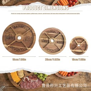 Wooden Barbell Serving <b>Tray</b> 18cm 28cm Round Divider For Charcuterie <b>Snacks</b> Fruit Fitness Decorative Platter - Product Image 1