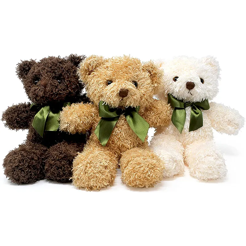 Amazon Hot Sale Soft Fur Fabric Animal Baby Organic Stuffed Toys 30/40cm Customized Logo Black Brown White Bow Plush Cute Teddy