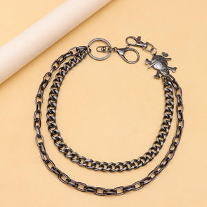 Chaîne de pantalon double couche en métal motif crâne de pirate noir, chaîne de taille Hip Hop en alliage de zinc noir canon, design squelette, pour usage quotidien - Product Image 3