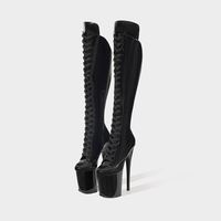 Bottes à plateforme à talon haut de 20 cm/8 pouces, imperméables, légères, antidérapantes, à lacets, à bout fermé, pour la danse sur barre, pour l'hiver et l'automne