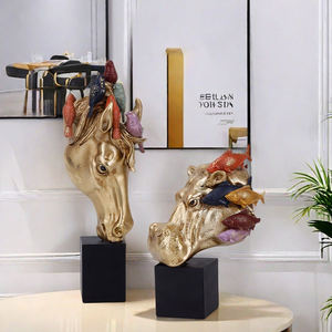 Redeco مجموعة نحت رأس حيوان ذهبي جديد ، زينة رأس حصان وحيد القرن ، إضافة دراسة لمداخل غرفة المعيشة - Product Image 5