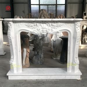 Manteau en <span class=keywords><strong>pierre</strong></span> <span class=keywords><strong>de</strong></span> marbre blanc, sculpture <span class=keywords><strong>de</strong></span> fleurs en céramique, design moderne - Product Image 2