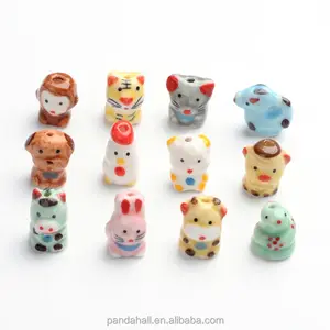 Pandahall Famille Rose Porcelain Random Mixed Chinese Zodiac Handmade Beads